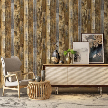 Wood Plank Effect Neutral Rustic Natural Distressed Realistic Wallpaper Cabin - Image 4
