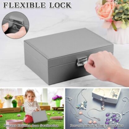 2 Layer Grey Jewellery Box Organizer Rings Necklaces Jewellry Storage Case Box - Image 8