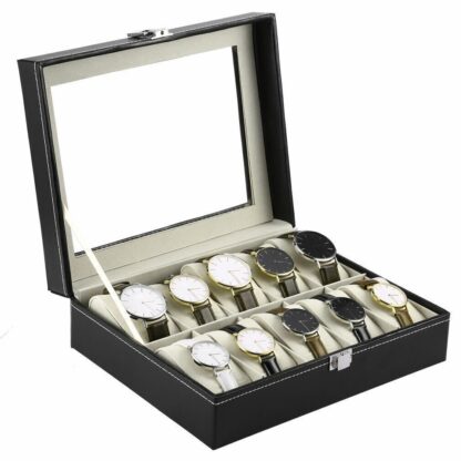 Watch Display Grid Box Lockable Case Faux Leather Jewellry Storage Organiser - Image 5