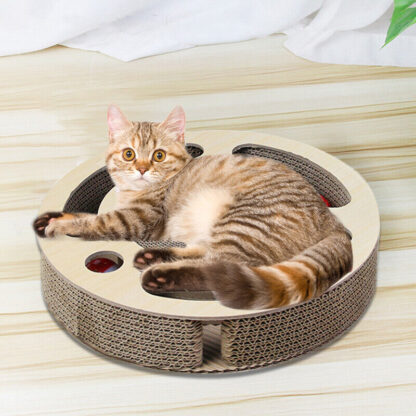 Cat Scratcher Pad Toy 3 In 1 Round Corrugated Scratching Toy With Bell Ball - Image 6