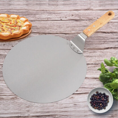 12Inch Stainless Steel Pizza Paddle Peel Bakers BBQ Oven Tray Wooden Handle - Image 2