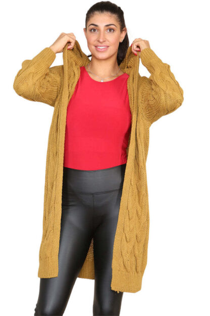 Knitted Cables Hooded Long Over Sized Cardigan - Image 4