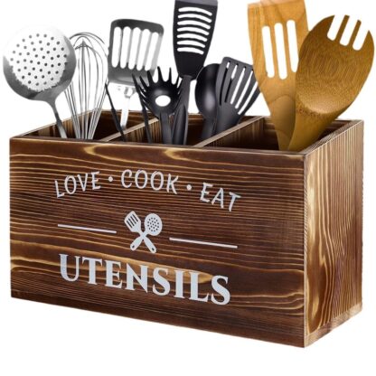 1pc Flatware Organizer, Rustic Wooden 3-grid Utensil Caddy, Wall-mounted Flatwar - Image 2