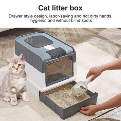 Grey Large Cat Litter Box Cat Pan Drawer Anti-Splashing Cat Potty Tray Cleaning - Image 7