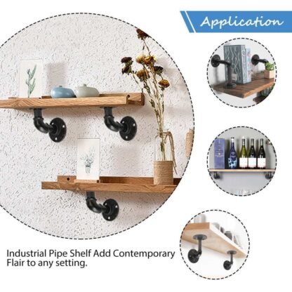 2PCS Pipe Shelf Brackets Industrial Iron Rustic Wall Floating Shelves Storage Unit - Image 5