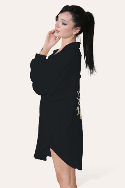 Oversized Long Sleeve Gold Sequin Eye Button Up Shirt - Image 3