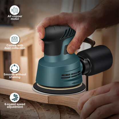 300W ELECTRIC RANDOM ORBITAL SANDER 6 SPEEDS ROTARY PALM CIRCULAR DISC 20x 125mm - Image 8