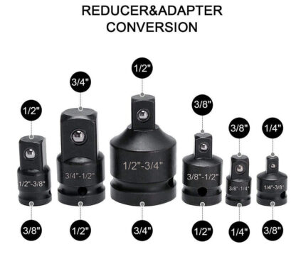 6 X Impact Socket Adapter And Reducer Set Female To Male 1-4 3-8  1-2 3-4 - Image 9