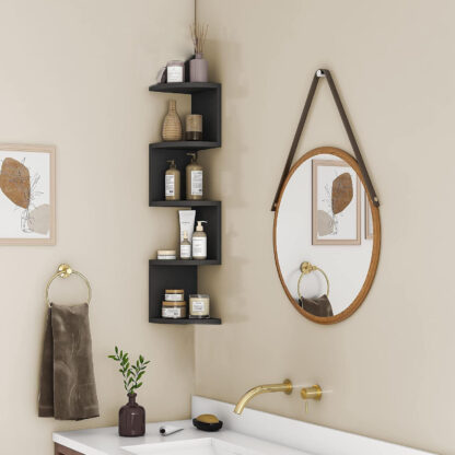 New 5 Tier Floating Wall Shelves Corner Shelf Storage Display Bookcase Unit - Image 9