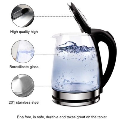 1.8L ELECTRIC KETTLE GLASS 360 BLUE LED ILLUMINATED JUG AUTO SHUT OFF PROTECTION - Image 2