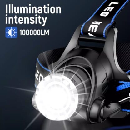 T6 Headlamp Rechargeable 350000LM LED Zoom Headlight Head Torch USB Line UK - Image 4