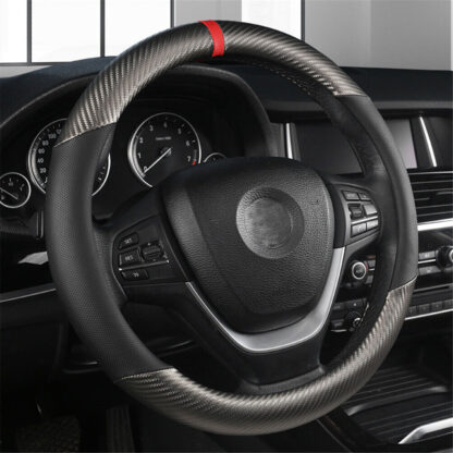 Carbon Fiber Perforated Leather Car Steering Wheel Cover 38cm Universal Interior - Image 4