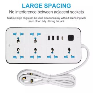 Extension Lead Cable Electric Mains Power 6 Gang Way 4 USB  Plug Socket