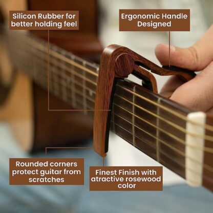 Capo Quick Change Guitar Capo  Wooden With 5 Guitar Picks - Image 5