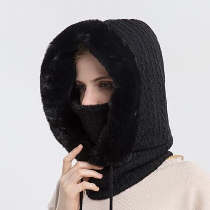 Slouchy Fleece Beanie Hats Scarf Mask Warmer Hooded Winter Pullover Knitted Hat - Image 7