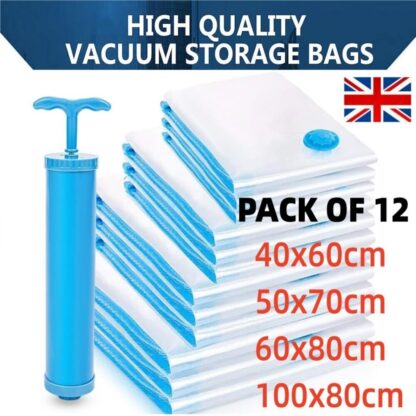 12 X STRONG VACUUM STORAGE SPACE SAVER SAVING VACUM VACCUM LARGE ORGANISER BAGS - Image 4