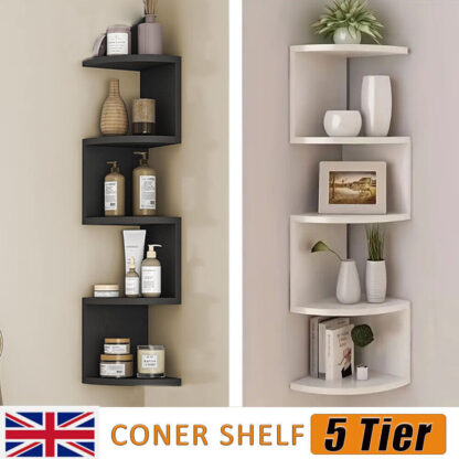 New 5 Tier Floating Wall Shelves Corner Shelf Storage Display Bookcase Unit - Image 10