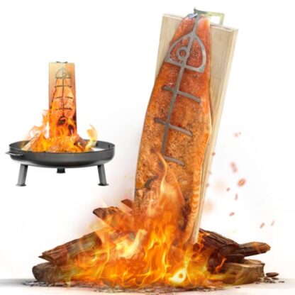 Flame Salmon Board 50x15x2cm Durable Wood Board With Stainless Steel Bracket - Image 2