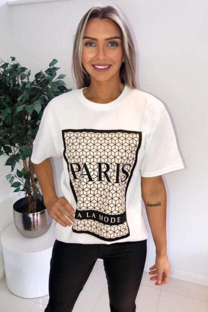 Ladies Oversized Printed Paris Short Sleeves T Shirt Top - Image 2