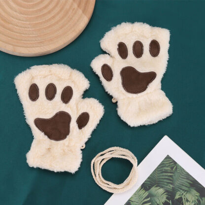 Women Plush Cat Paw Claw Gloves Warm Bear Paw Fingerless Mittens Winter Gloves - Image 10