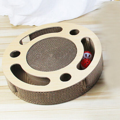 Cat Scratcher Pad Toy 3 In 1 Round Corrugated Scratching Toy With Bell Ball - Image 3