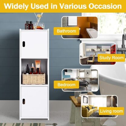 Waterproof Bathroom Storage Cabinet Free Standing Cabinet Organizer Unit White - Image 5