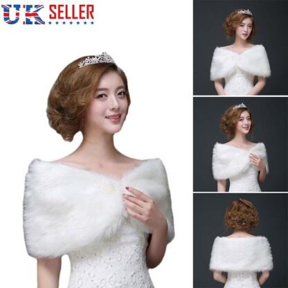 FAUX FUR BRIDAL WEDDING CAPE SHAWLBRIDESMAID STOLE WRAP SHRUG CAPELET BOLERO - Image 2