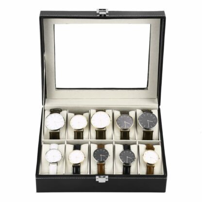 Watch Display Grid Box Lockable Case Faux Leather Jewellry Storage Organiser - Image 4