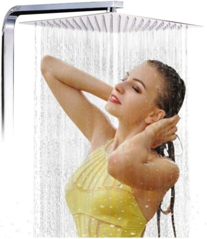 12   Large Square Shower Head Chrome Stainless Steel Rainfall Overhead Bathroom - Image 7