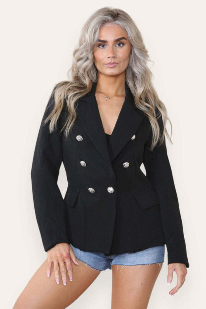 Fitted Linned Double Gold Button Collared Blazer Jacket - Image 9