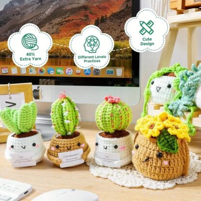 Crochet Kit  Crochet Kit For Beginners Emotional Support Succulent Crochet & Knitting Kit With Step By Step Video Lessons  6pcs Succulent Crochet Kit With Crochet Accessories - Image 2