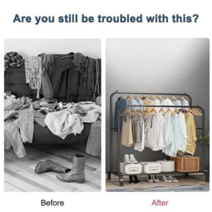 Heavy Duty Double Clothes Rail Hanging Rack Garment Display Stand Shoes Storage - Image 9