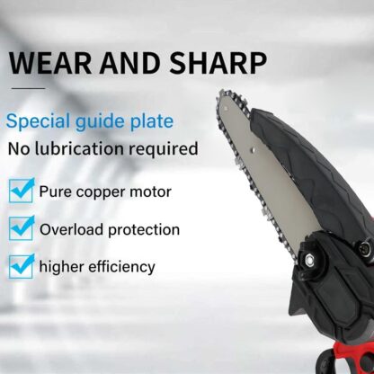 2 Batteries  4000W Mini Cordless Chainsaw Electric One-Hand Saw Wood Cutter - Image 2