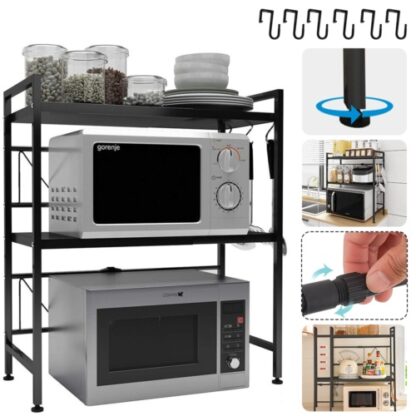 3 Tier Expandable Microwave Oven Rack Stand Storage Holder Kitchen Corner Shelf - Image 2