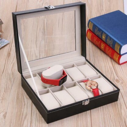 Watch Display Grid Box Lockable Case Faux Leather Jewellry Storage Organiser - Image 6