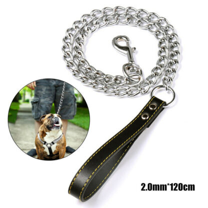 1PCS 1.2m Metal Chain Dog Lead Pet Puppy Leash Long Heavy Duty Anti-Chew Control - Image 3