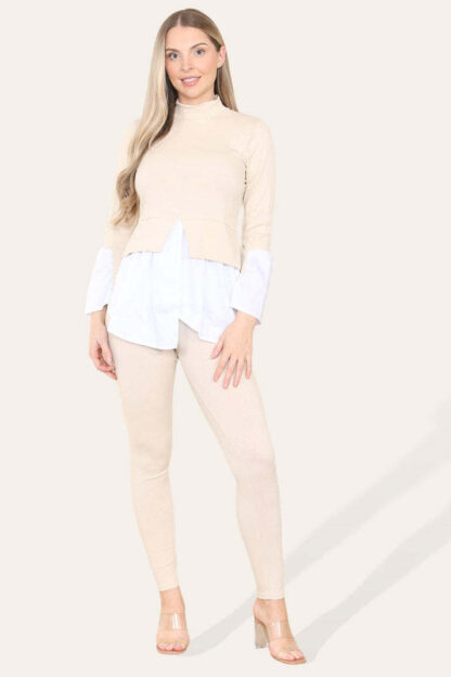 Ribbed Lounge Wear Flared Shirt And Leggings Co-Ord Set - Image 4