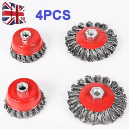 4Pcs Twist Knot Semi Flat Wire Wheel Cup Brush Set Kit For Angle Grinder M14 UK - Image 8