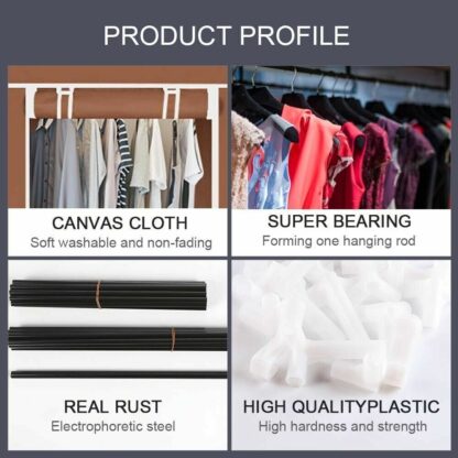 PRACTICAL FABRIC CANVAS WARDROBE HANGING RAIL SHELVING CLOTHES STORAGE CUPBOARD - Image 8