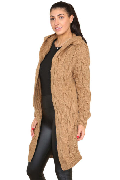 Knitted Cables Hooded Long Over Sized Cardigan - Image 9