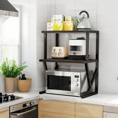 3 Tier Expandable Microwave Oven Rack Stand Storage Holder Kitchen Corner Shelf - Image 2