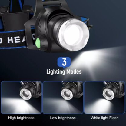 T6 Headlamp Rechargeable 350000LM LED Zoom Headlight Head Torch USB Line UK - Image 5