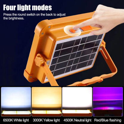 1500W LED Work Light Solar Powered Cordless Portable Camping Outdoor Light USB - Image 6