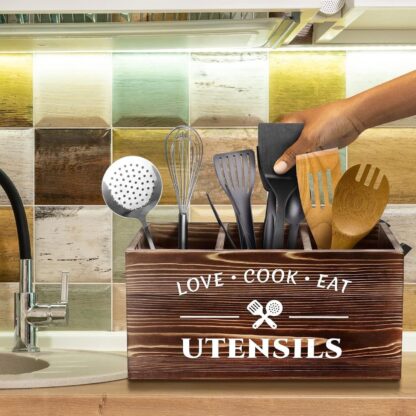 1pc Flatware Organizer, Rustic Wooden 3-grid Utensil Caddy, Wall-mounted Flatwar - Image 6