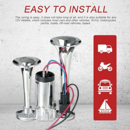 600DB Super Loud Train Air Horn Kit 12V Truck Car Dual Trumpet W Air Compressor - Image 2