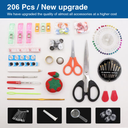 206Pcs Portable Sewing Kit Home Travel Case Needles Thread Scissors Set Box - Image 7