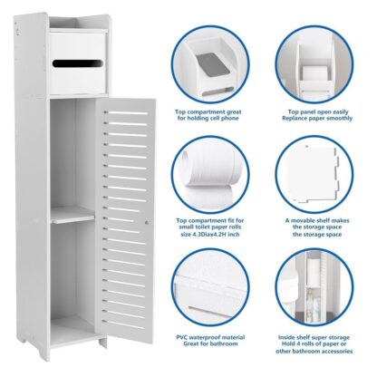 Wooden White Free Standing Toilet Paper Roll Holder Bathroom Storage Cabinet UK - Image 6