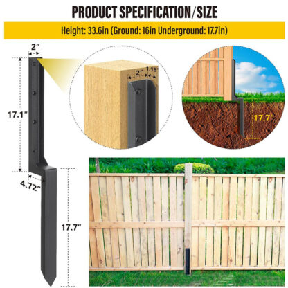 1  2PCS Heavy Duty Steel Fence Post Repair Stake Anchor Ground Spike 43 X 12x45cm - Image 2