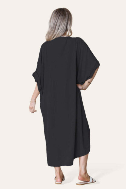Womens V-Neck Tie Knotted Twisted Front Oversized Longline Midi Dress - Image 5