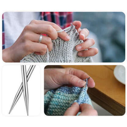 22pcs-11Pairs 25cm Single Pointed Stainless Steel Knitting Needles Set 2mm-8mm - Image 6